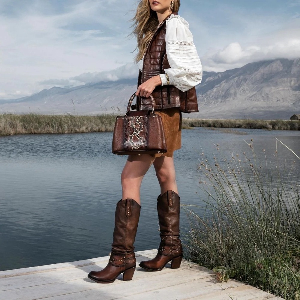 Women's Brown Leather Western Heeled Boots